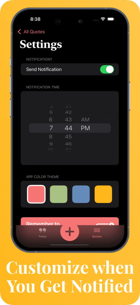 Settings Screen of App